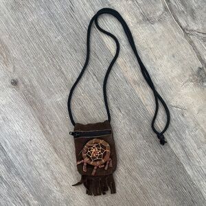 Brown Suede Dreamcatcher Pouch Necklace